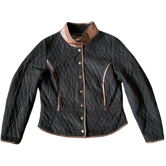 Tasha Polizzi Quilted Black Trimmed Fitted Jacket Animal Print Lined Size Large - Picture 1 of 6